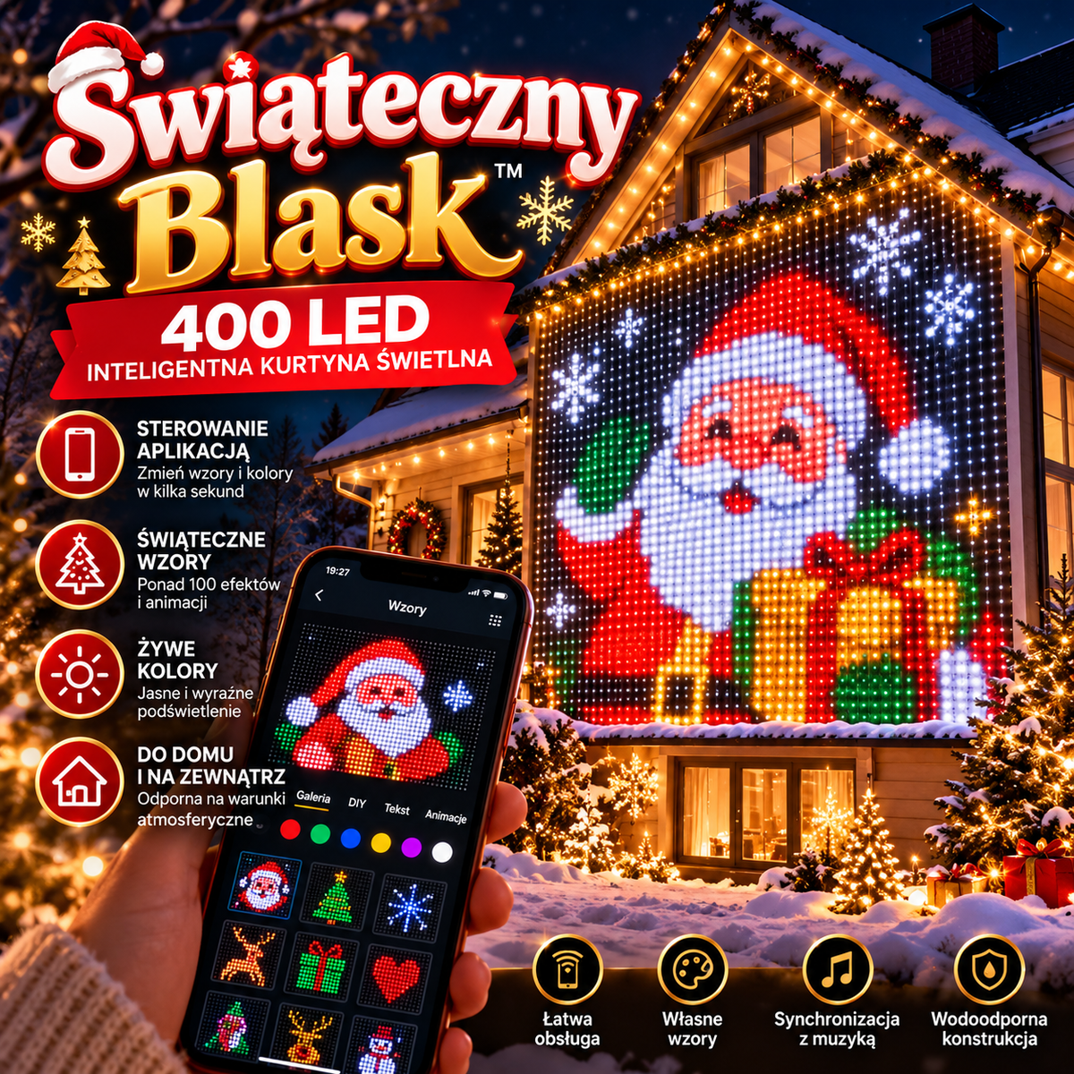 Świąteczny Blask™ – Kurtyna LED