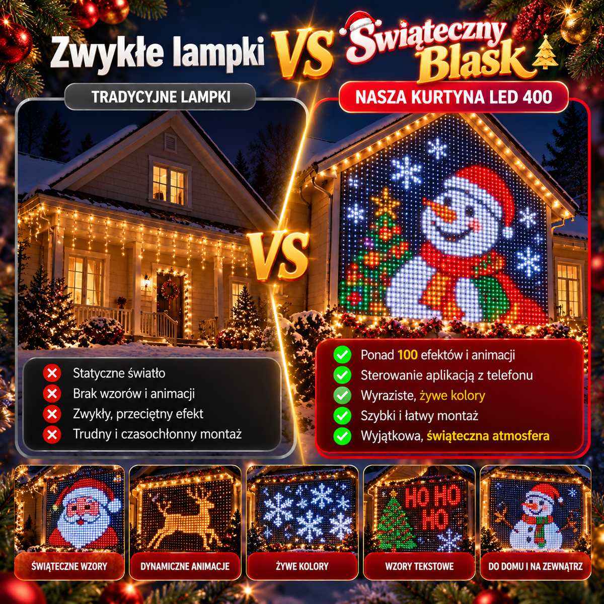 Świąteczny Blask™ – Kurtyna LED